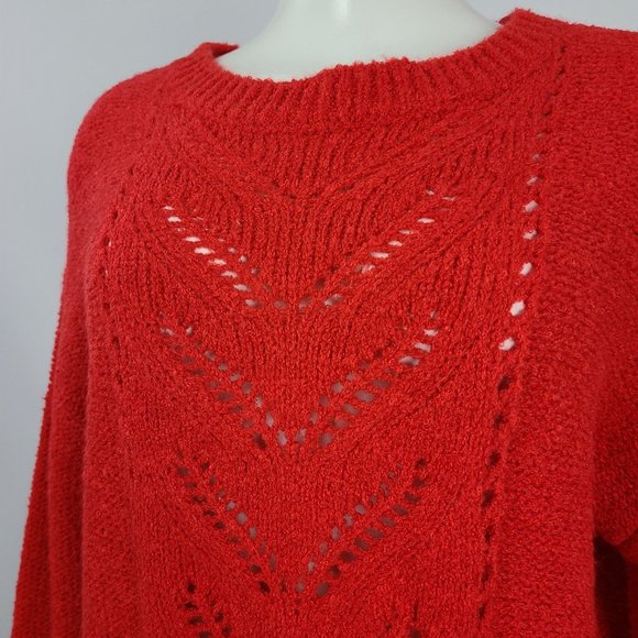 Grace & Lace Red Cotton Blend Knit Belle Sleeve Sweater Size S/M - Picture 3 of 14